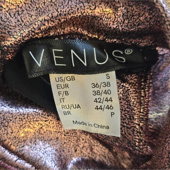 E Venus Pink Metallic Halter Midi Dress Women Size S Side Ruched Wrap Skirt Cute - Picture 11 of 12